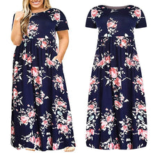 Load image into Gallery viewer, Women Summer Dress Long Style Vestidos De Festa Flower Printed Round Collar Short Sleeve Dress Vestido