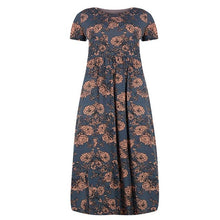 Load image into Gallery viewer, Women Summer Dress Long Style Vestidos De Festa Flower Printed Round Collar Short Sleeve Dress Vestido