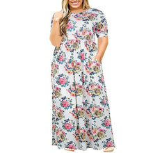 Load image into Gallery viewer, Women Summer Dress Long Style Vestidos De Festa Flower Printed Round Collar Short Sleeve Dress Vestido