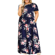 Load image into Gallery viewer, Women Summer Dress Long Style Vestidos De Festa Flower Printed Round Collar Short Sleeve Dress Vestido