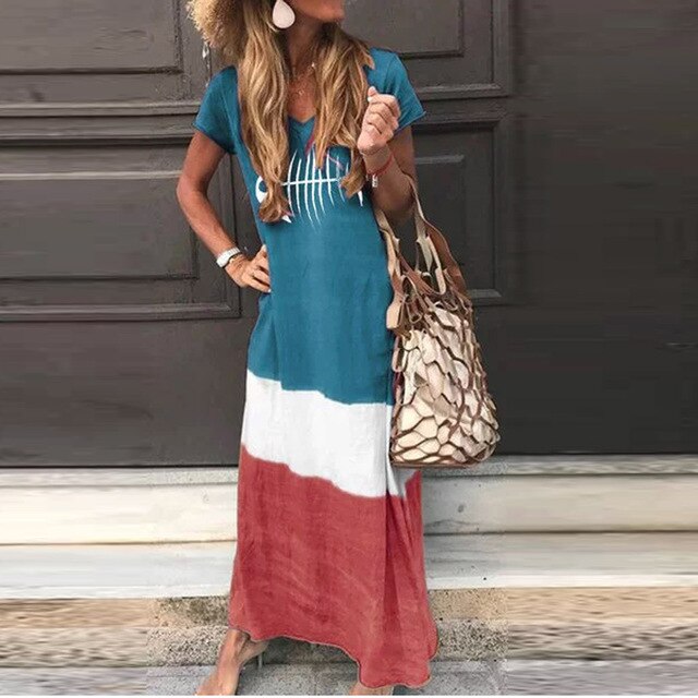MISSOMO Maxi dress Women Loose Color Block Patchwork Maxi Long Dress S –  Textile Baron
