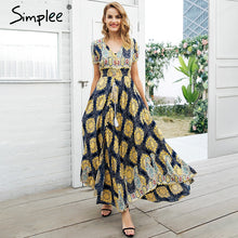 Load image into Gallery viewer, Simplee Boho chic high waist long dress women Button shirred floral casual dress female 2018 Beach summer dress maxi vestidos