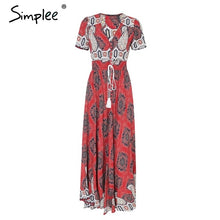 Load image into Gallery viewer, Simplee Boho chic high waist long dress women Button shirred floral casual dress female 2018 Beach summer dress maxi vestidos