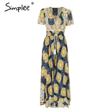 Load image into Gallery viewer, Simplee Boho chic high waist long dress women Button shirred floral casual dress female 2018 Beach summer dress maxi vestidos
