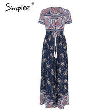 Load image into Gallery viewer, Simplee Boho chic high waist long dress women Button shirred floral casual dress female 2018 Beach summer dress maxi vestidos