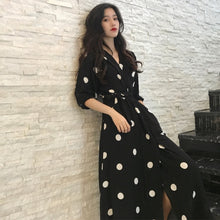 Load image into Gallery viewer, SuperAen Summer Women's Dress Korean Style Fashion V-neck Ladies Long Dress Casual Half Sleeve Dot Dress Female New 2018