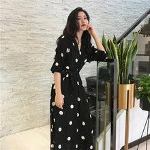 Load image into Gallery viewer, SuperAen Summer Women's Dress Korean Style Fashion V-neck Ladies Long Dress Casual Half Sleeve Dot Dress Female New 2018