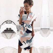 Load image into Gallery viewer, 2019 Hot Sale Women Midi Party Dresses Geometric Print Summer Boho Beach Dress Loose Batwing Sleeve Dress Vestidos Plus Size