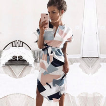 Load image into Gallery viewer, 2019 Hot Sale Women Midi Party Dresses Geometric Print Summer Boho Beach Dress Loose Batwing Sleeve Dress Vestidos Plus Size